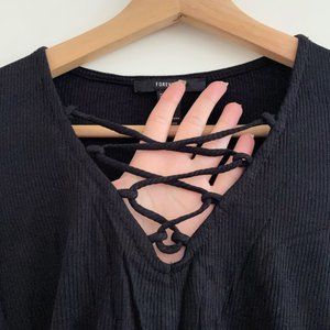 F21 Criss Cross Front Black Crop Top